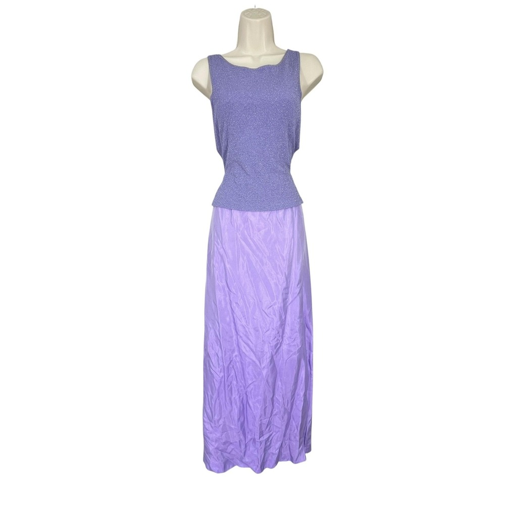 City Triangle Y2K Dress Junior Size 11 Purple Shimmer Maxi 2 Piece Open Back USA